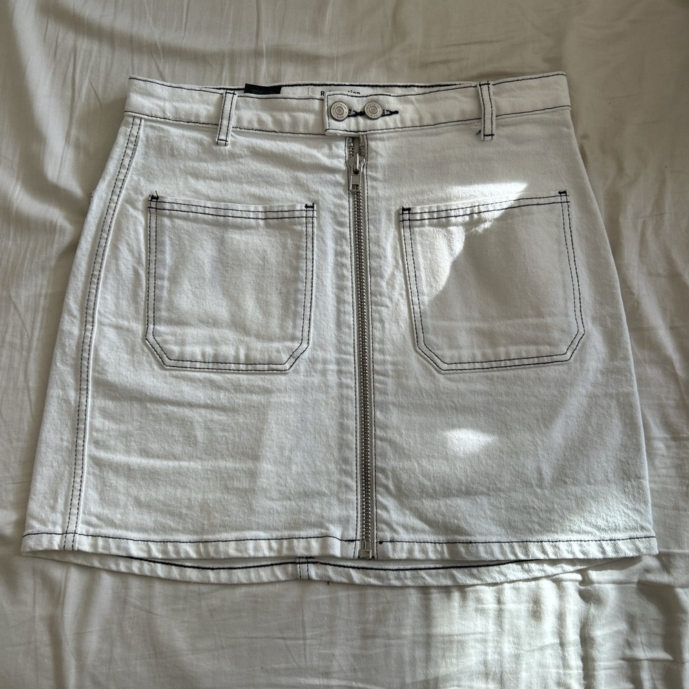 Reformation white denim patch pocket skirt, 29